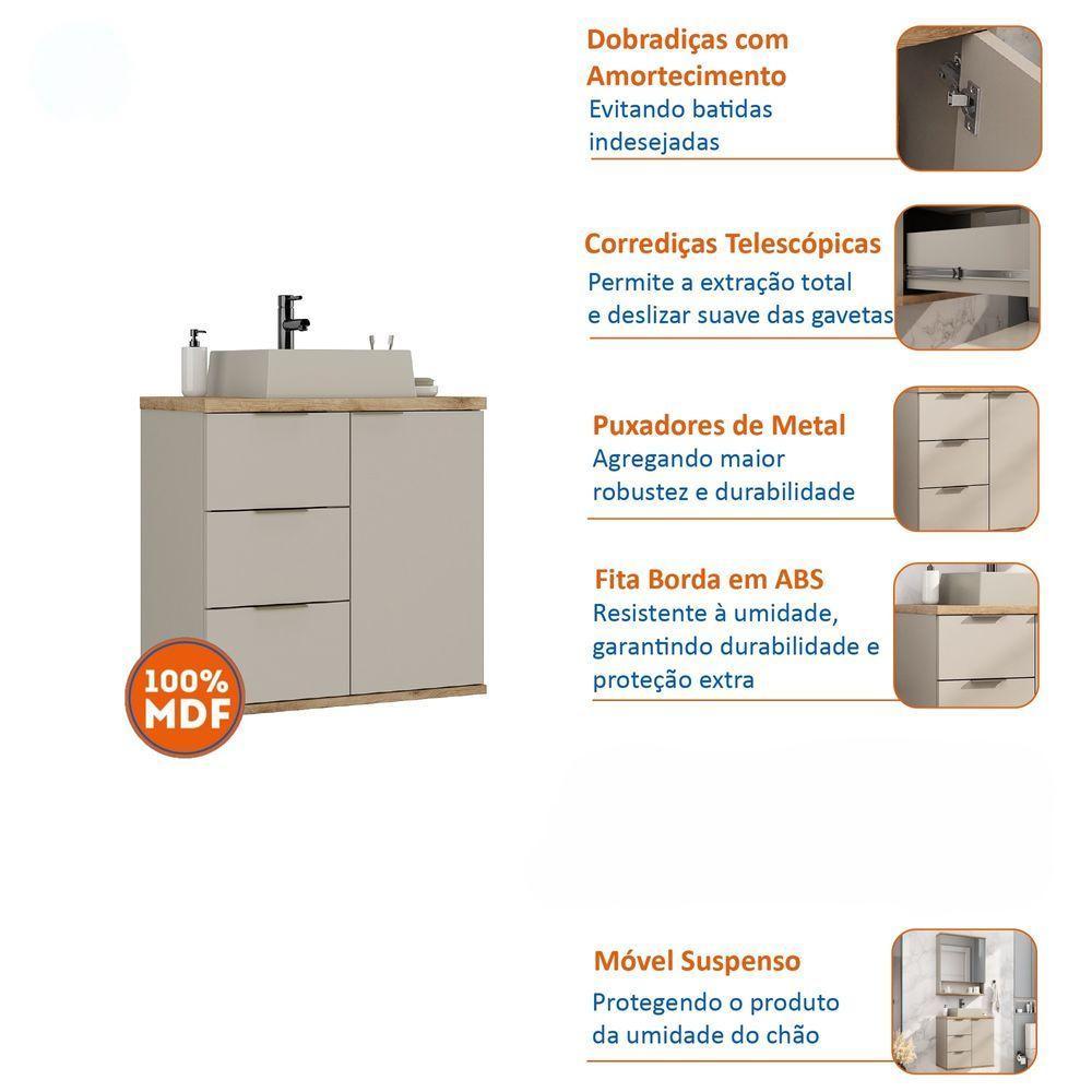 Gabinete De Banheiro Aqua 56,7cm Estilare Gab4001 Nude/carvalho - 7