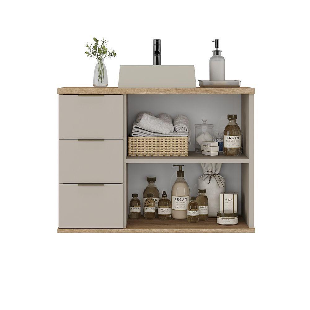 Gabinete Com Cuba Aqua 76cm Estilare Gab4002 Nude/carvalho - 3