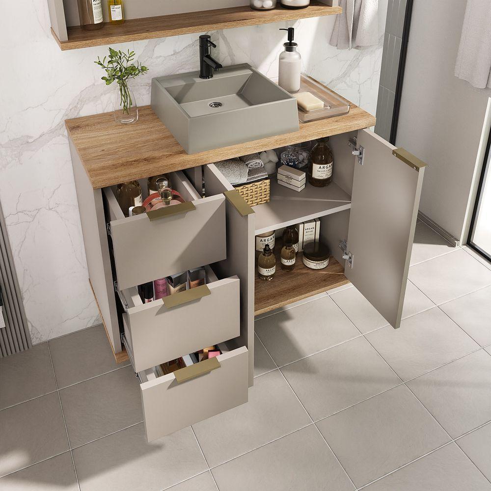 Gabinete Com Cuba Aqua 76cm Estilare Gab4002 Nude/carvalho - 6