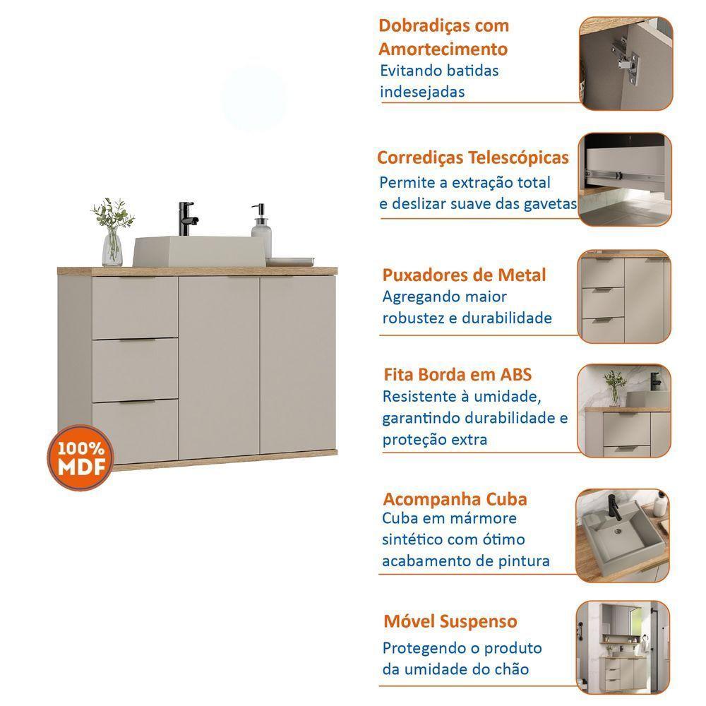 Gabinete Com Cuba Aqua 76cm Estilare Gab4002 Nude/carvalho - 8