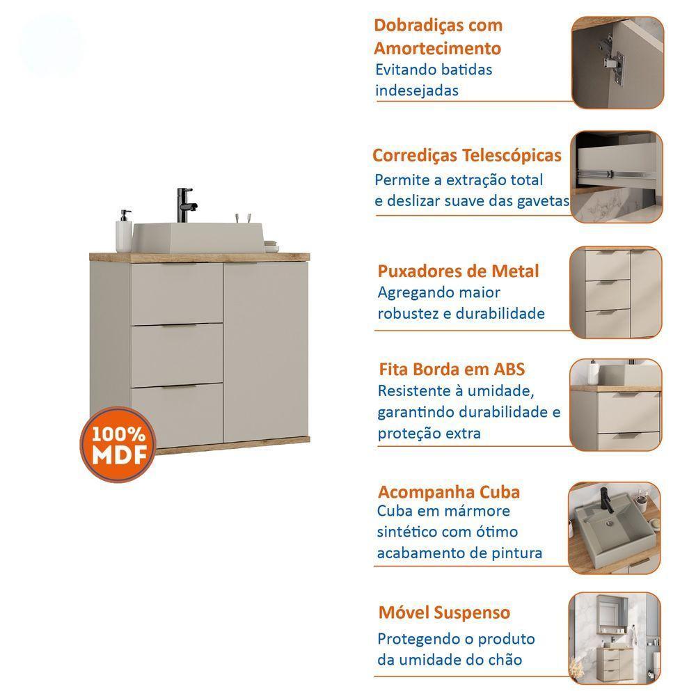 Gabinete Com Cuba Aqua 56,7cm Estilare Gab4001 Nude/carvalho - 8