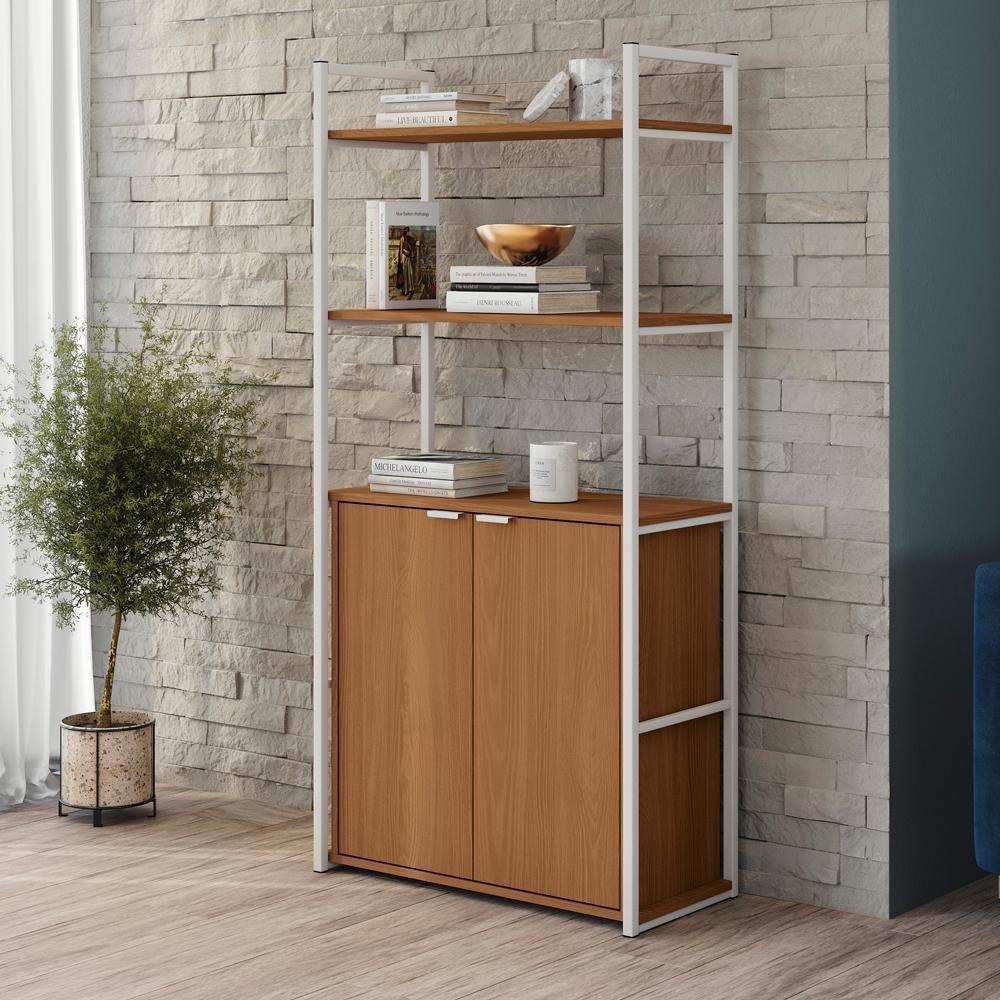 Estante Alta Flex 2 Portas 151x33 Cm Li041 Canela Branco Kpb Canela Branco - 6