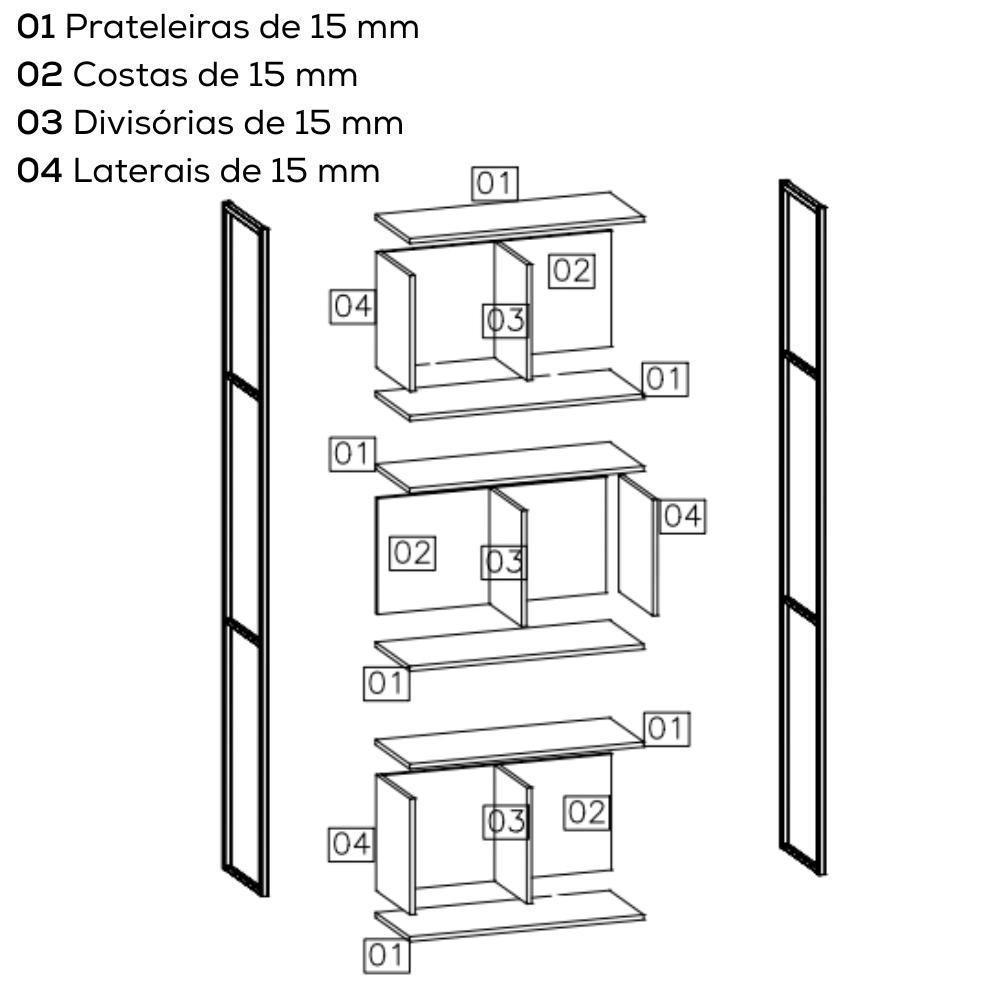 Estante Alta Com 3 Nichos 202x72 Cm Li014 Canela Branco Kpb Canela Branco - 4