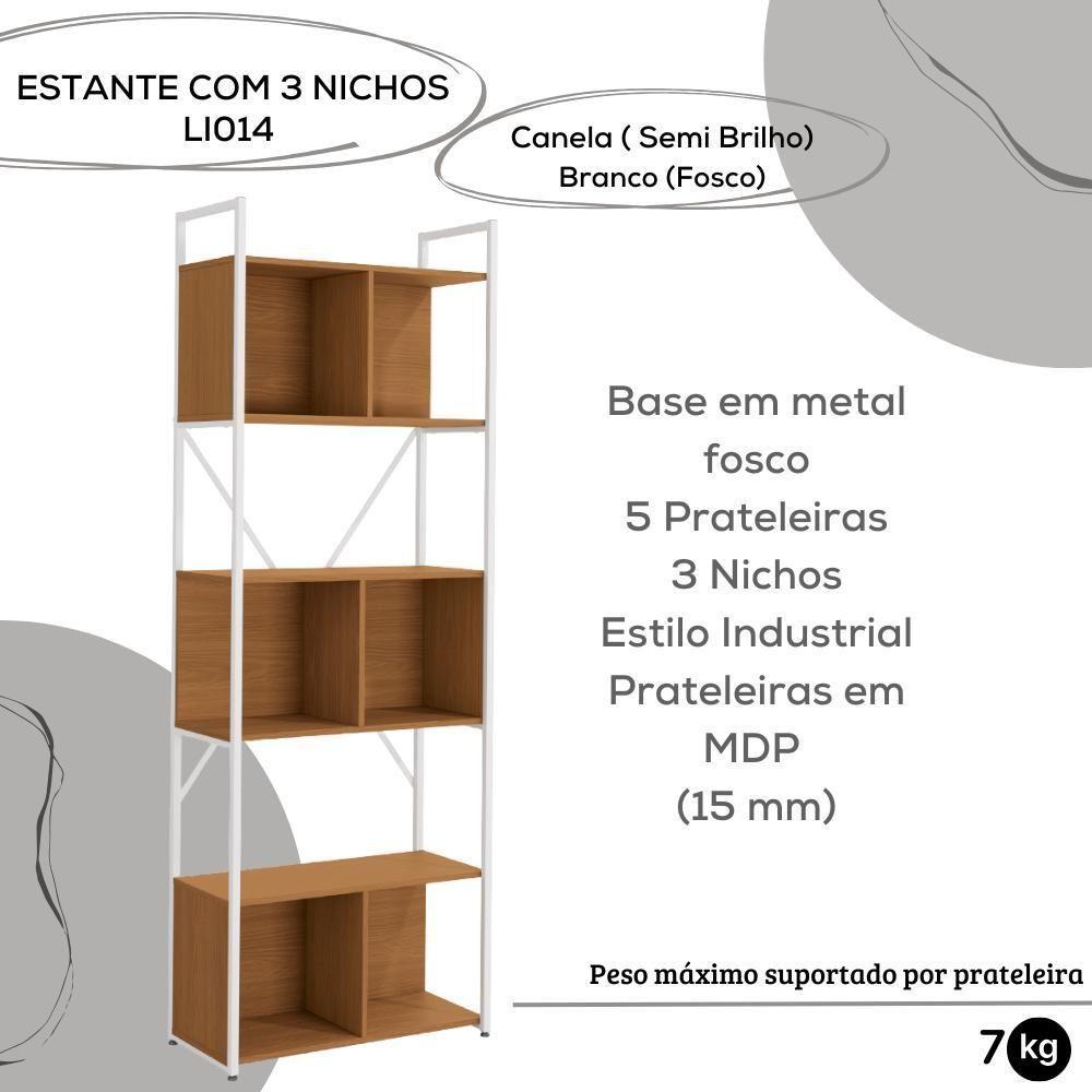 Estante Alta Com 3 Nichos 202x72 Cm Li014 Canela Branco Kpb Canela Branco - 5