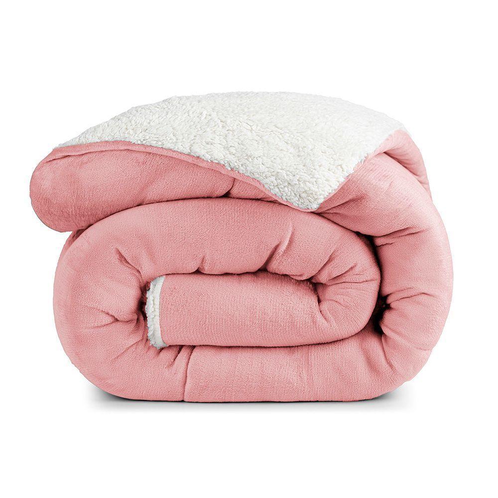 Edredom Versatil Queen Dupla Face Sherpa Toque Lã Carneiro - Rosa - 100% Poliéster - 1