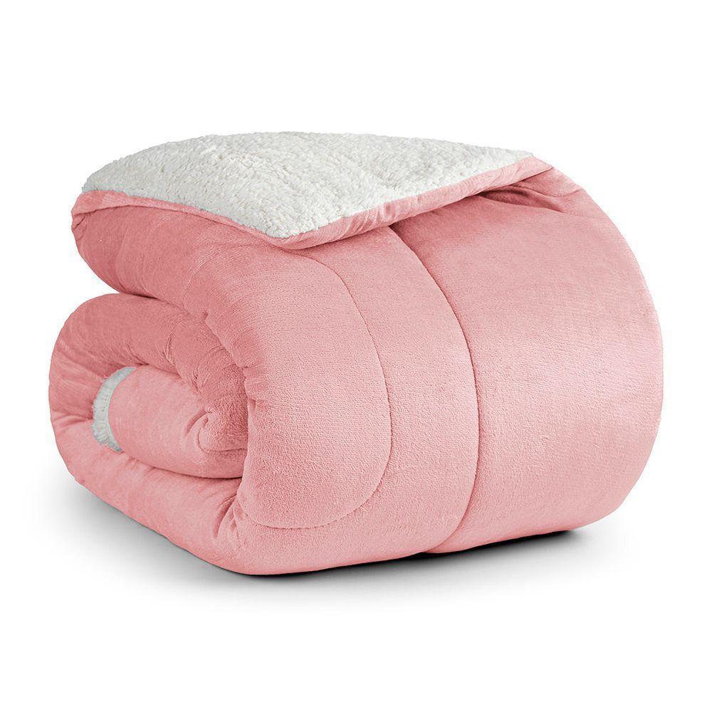 Edredom Versatil Queen Dupla Face Sherpa Toque Lã Carneiro - Rosa - 100% Poliéster - 2