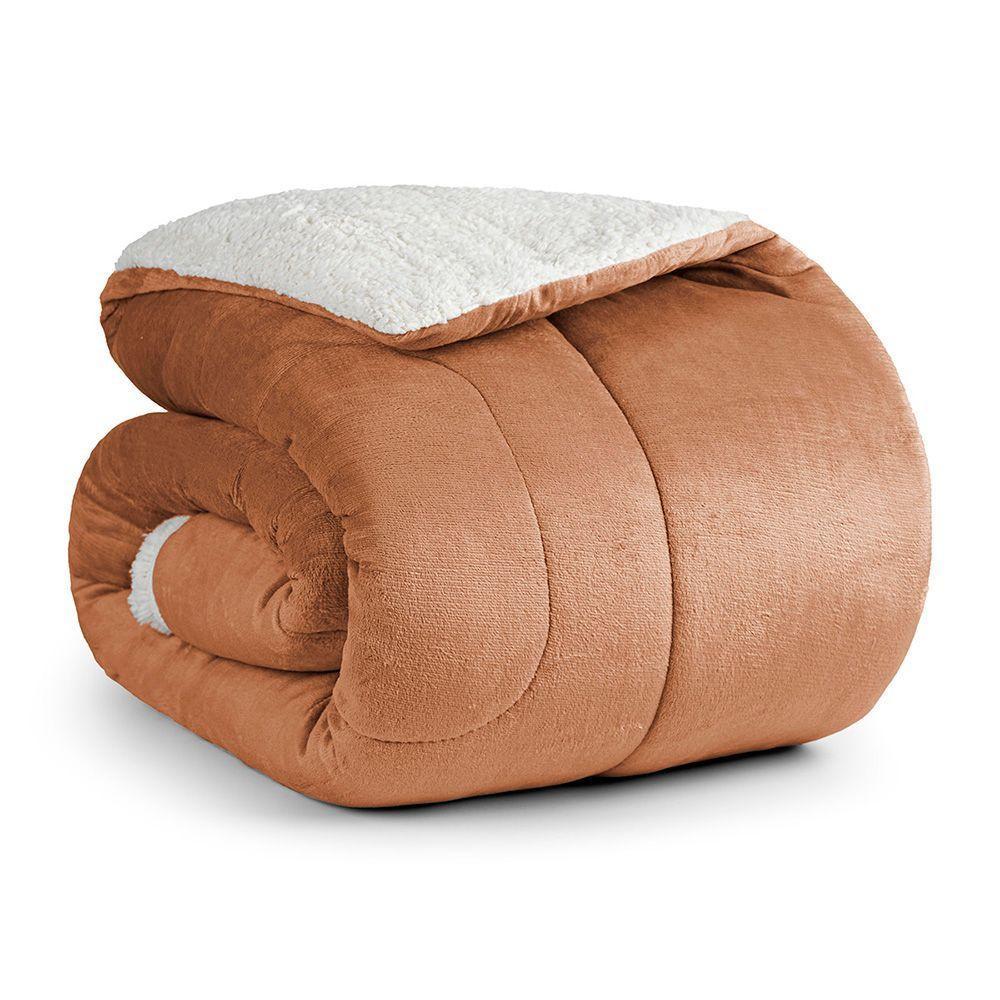 Edredom Versatil King Dupla Face Sherpa Toque Lã Carneiro - Apricot - 100% Poliéster - 2