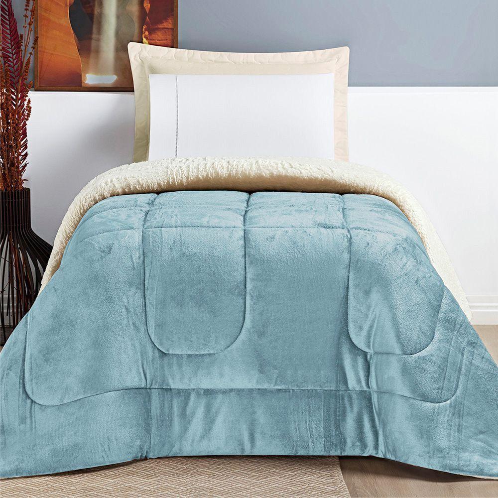 Edredom Versatil King Dupla Face Sherpa - Azul Quartzo - 100% Poliéster - 4