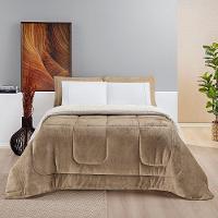 Edredom Bariloche Solteiro Dupla Face Sherpa Toque Lã Carneiro - Caqui - 100% Poliéster