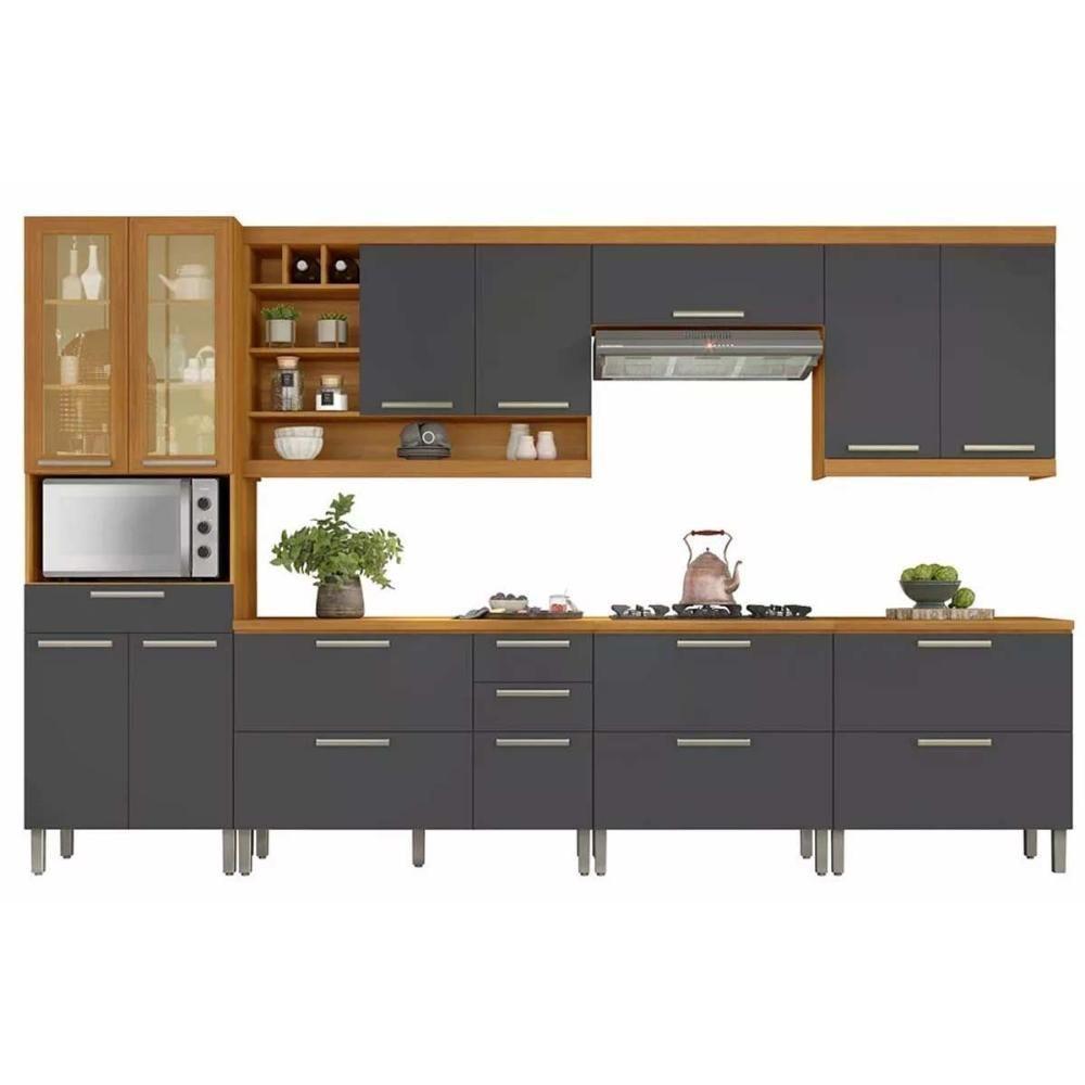 Cozinha Modulada Nesher Burguesa Premium 7 Peças (3aéreos+3balcões+1paneleiro) C6p58 Freijo-off White-nesher - 7