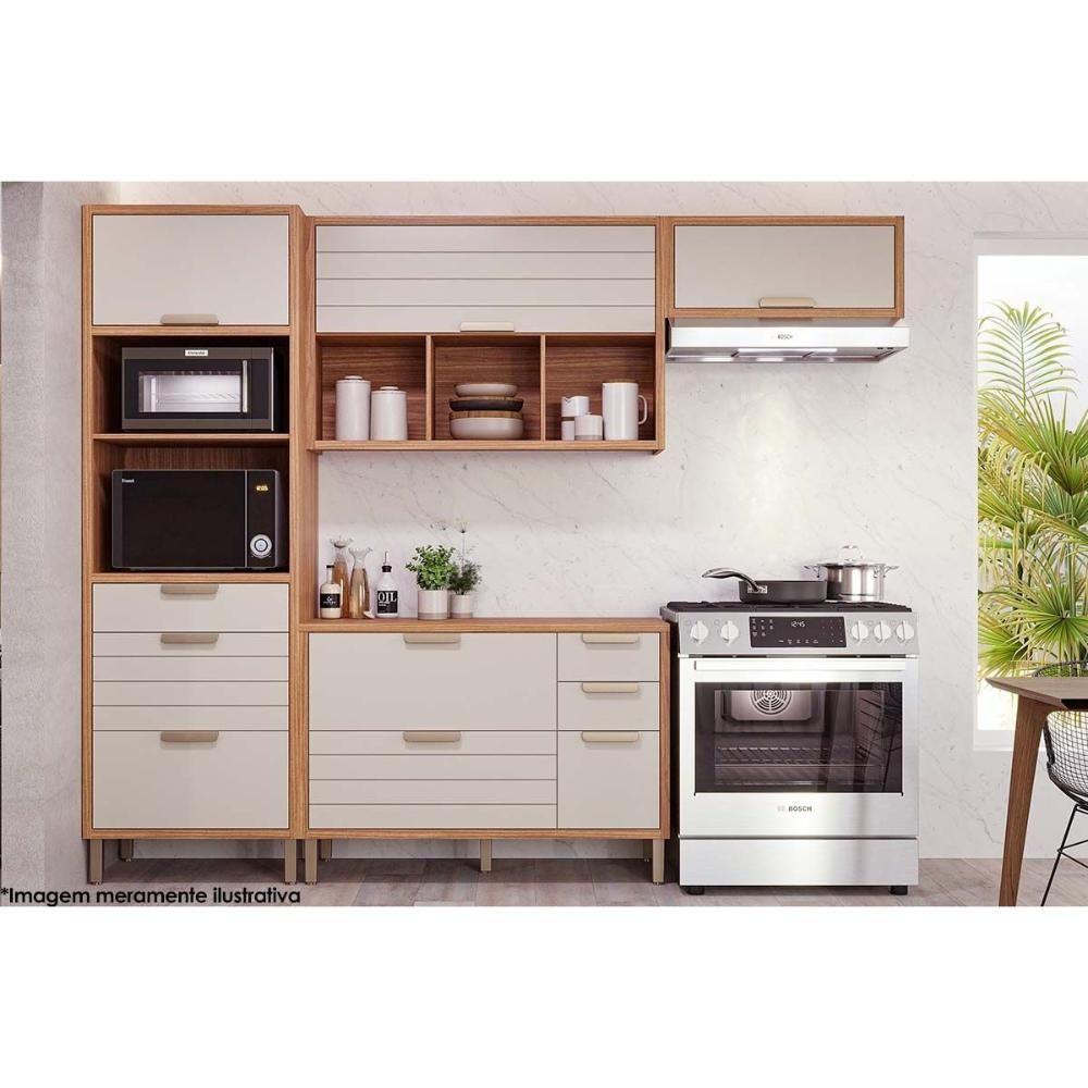 Paneleiro De Cozinha Eloise C- 2 Portas Basculantes Riscadas 1 Nicho P- Forno E 2 Gavetas 70 Cm Cinamomo-platina - Mgm - 6