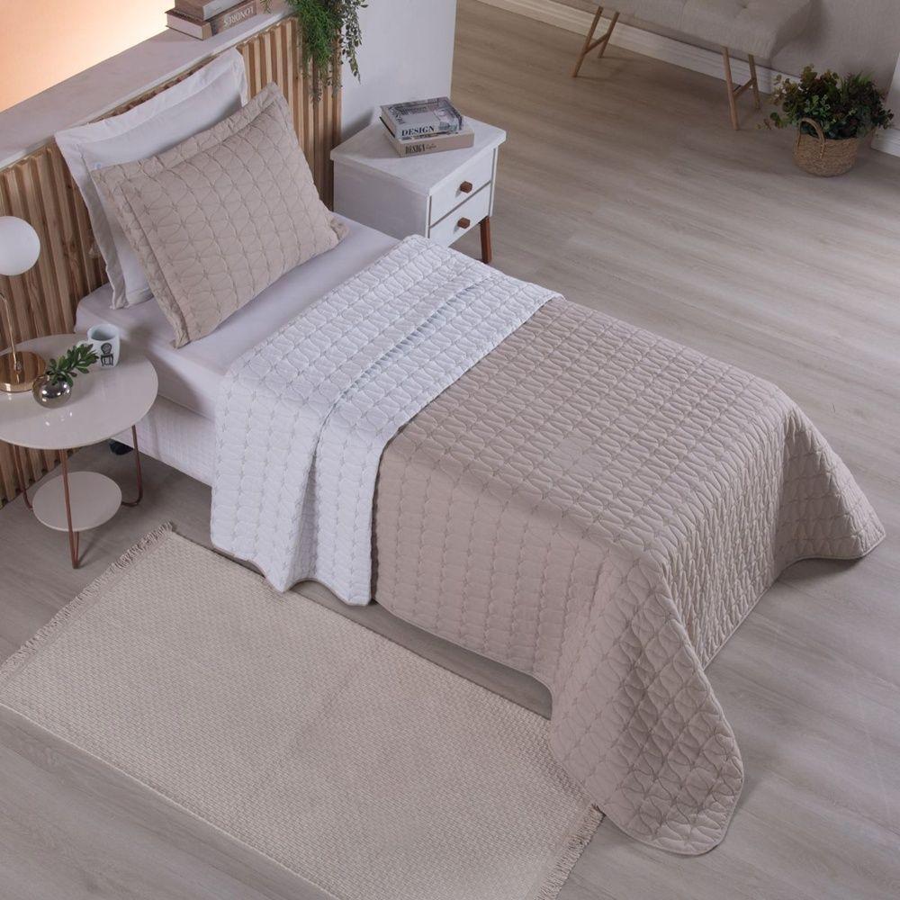 Cobre Leito 2 Peças Solteiro Percal 200 Fios Cristal 100% Poliéster - Avelã - 3