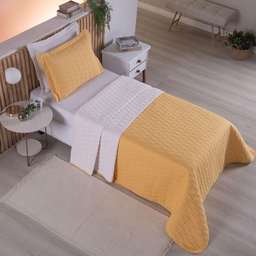 Cobre Leito 2 Peças Solteiro Percal 200 Fios Cristal 100% Poliéster - Amarelo - 2