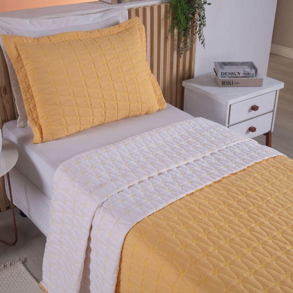 Cobre Leito 2 Peças Solteiro Percal 200 Fios Cristal 100% Poliéster - Amarelo - 3