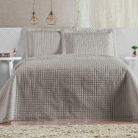 Cobre Leito 3 Peças Queen Percal 200 Fios Plata 100% Poliéster - Bege - 1