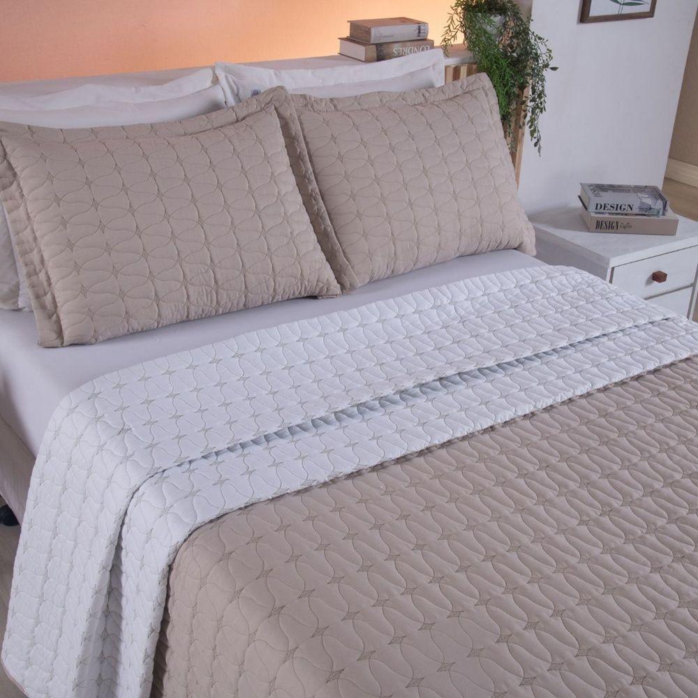 Cobre Leito 3 Peças Queen Percal 200 Fios Cristal 100% Poliéster - Avelã - 3