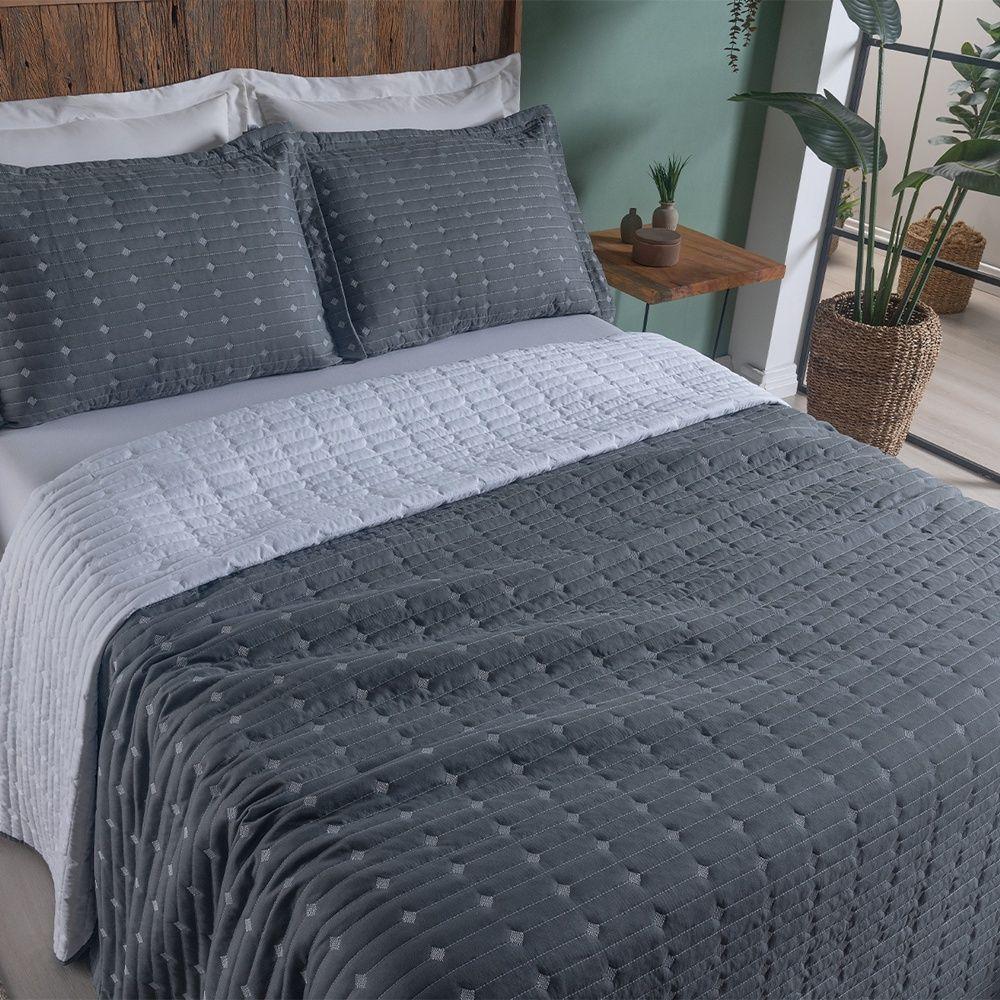 Cobre Leito 3 Peças Queen Percal 200 Fios Decor 100% Poliéster - Grafite - 2