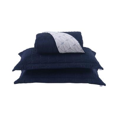 Cobre Leito 3 Peças Queen Percal 200 Fios Cristal 100% Poliéster - Azul Marinho