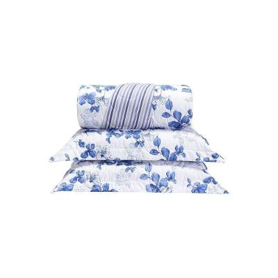 Cobre Leito 3 Peças Queen Percal 200 Fios Colori 100% Poliéster - Flores Azuis