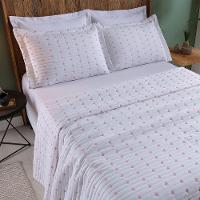 Cobre Leito 3 Peças Casal Percal 200 Fios Decor 100% Poliéster - Branco/pink