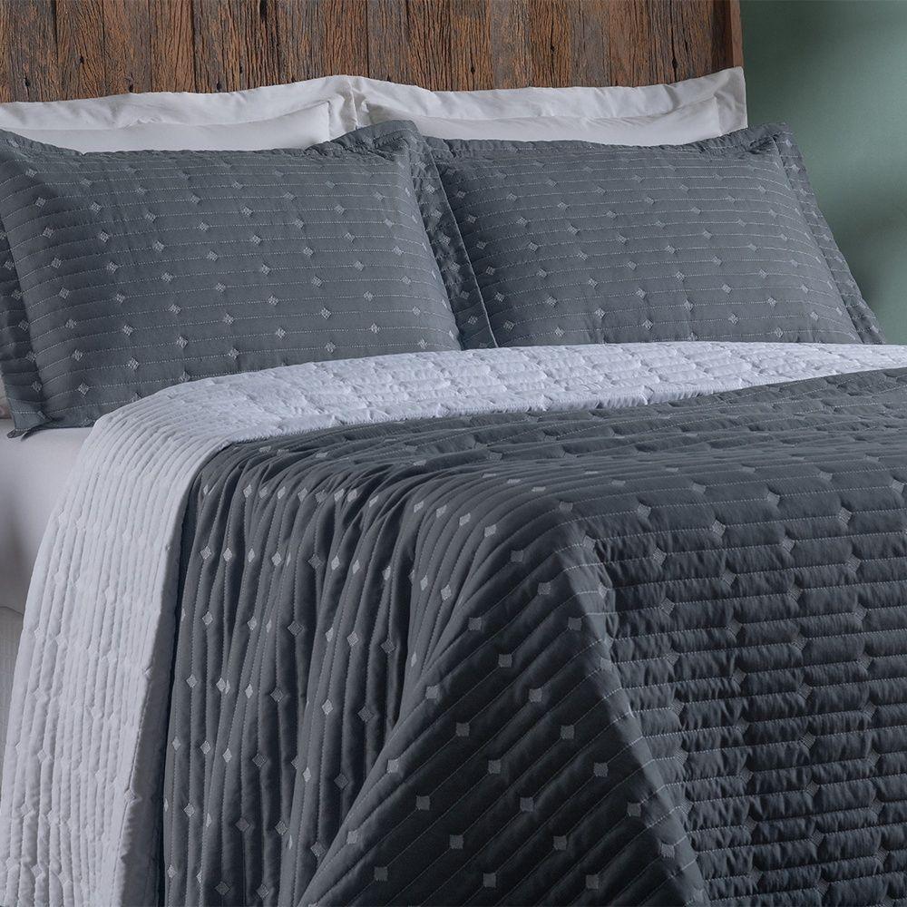 Cobre Leito 3 Peças Casal Percal 200 Fios Decor 100% Poliéster - Grafite - 3