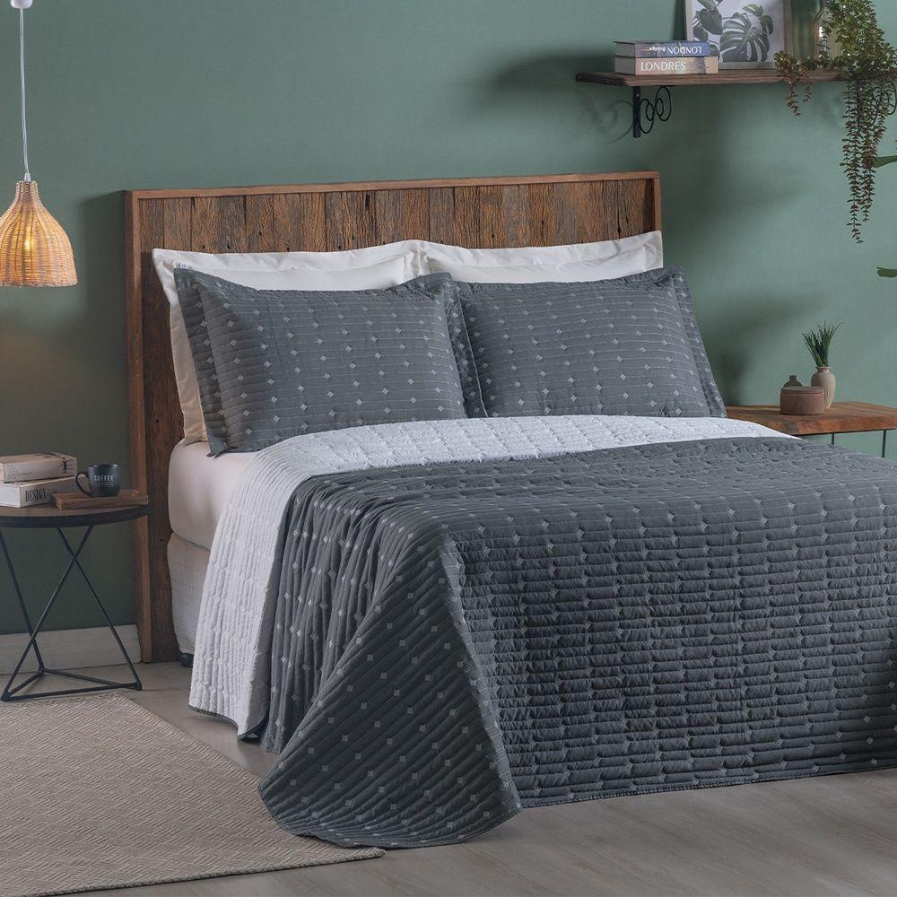 Cobre Leito 3 Peças Casal Percal 200 Fios Decor 100% Poliéster - Grafite - 5