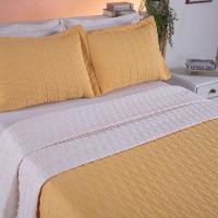 Cobre Leito 3 Peças Casal Percal 200 Fios Cristal 100% Poliéster - Amarelo - 3