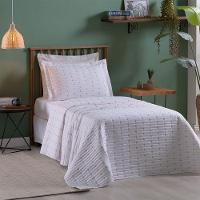 Cobre Leito 2 Peças Solteiro Percal 200 Fios Decor 100% Poliéster - Branco/pink - 3