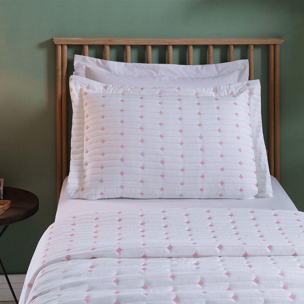 Cobre Leito 2 Peças Solteiro Percal 200 Fios Decor 100% Poliéster - Branco/pink - 5