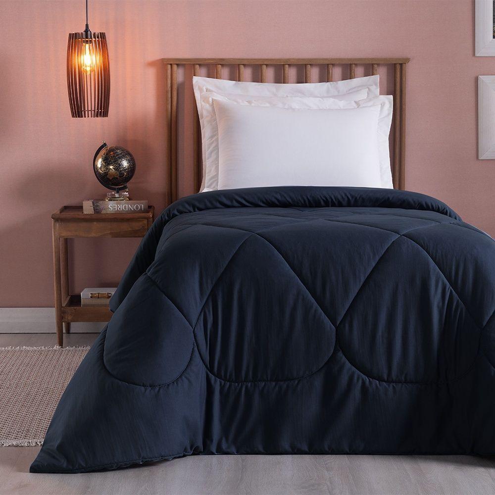 Edredom 1 Peça Solteiro Percal 200 Fios Unique 100% Poliéster - Azul Marinho - 2