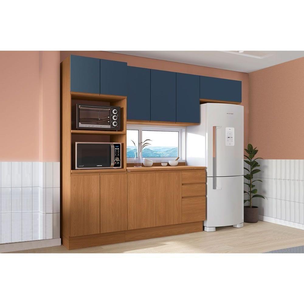 Cozinha Completa Ciela 5 Peças (2aéreos+1balcão+1torrequente+1complemento) C5p116 Canela-azul Profundo - Kappesberg - 1