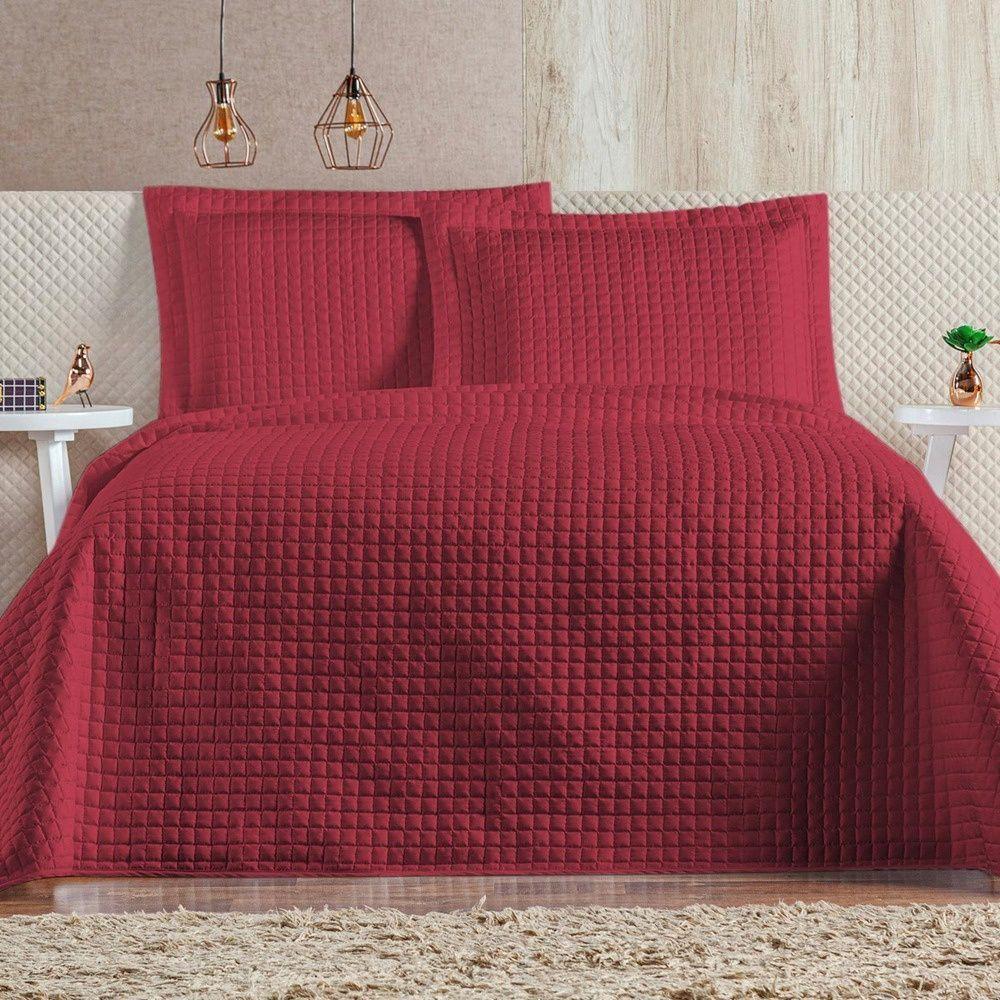 Cobre Leito 3 Peças Queen Percal 200 Fios Plata 100% Poliéster - Vermelho - 1