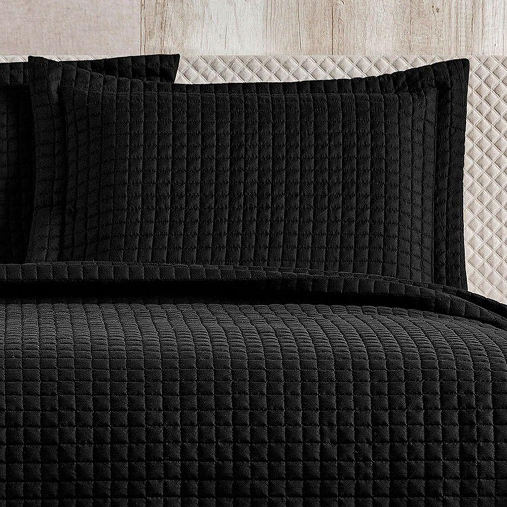 Cobre Leito 3 Peças Queen Percal 200 Fios Plata 100% Poliéster - Preto - 2