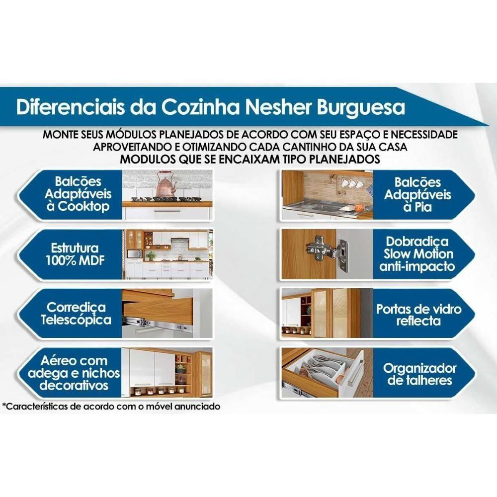 Cozinha Modulada Nesher Burguesa Premium 6 Peças (3aéreos+2balcões+1paneleiro) C6p57 Freijo-off White-nesher - 2