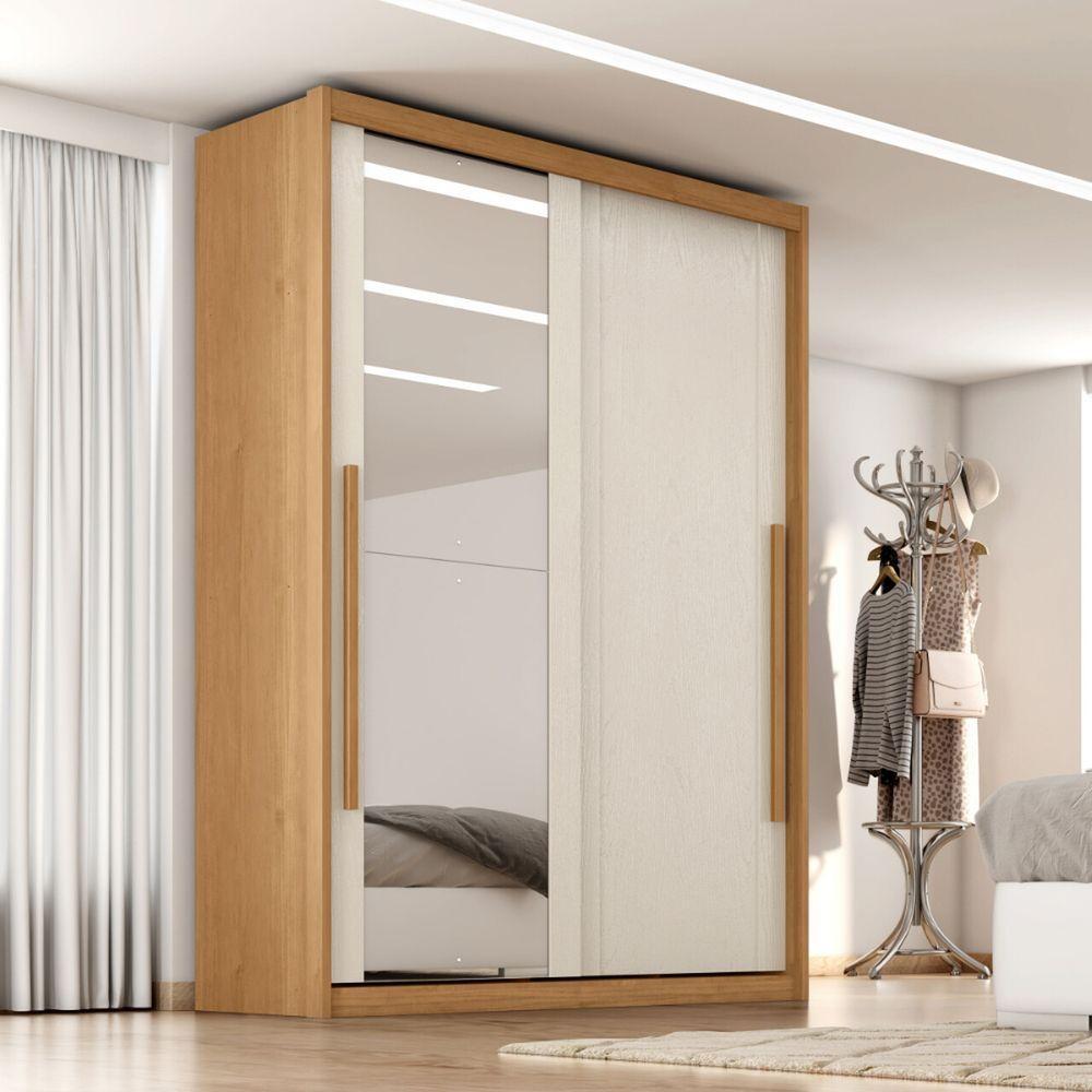 Guarda Roupas Casal 2 Portas De Correr Com Espelho 100% Mdf 3 Gavetas Ravena Madeirado / Areia - 2