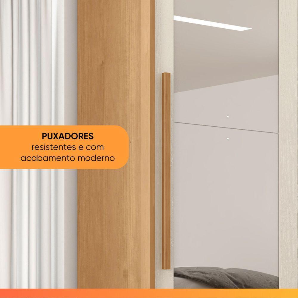 Guarda Roupas Casal 2 Portas De Correr Com Espelho 100% Mdf 3 Gavetas Ravena Madeirado / Areia - 6