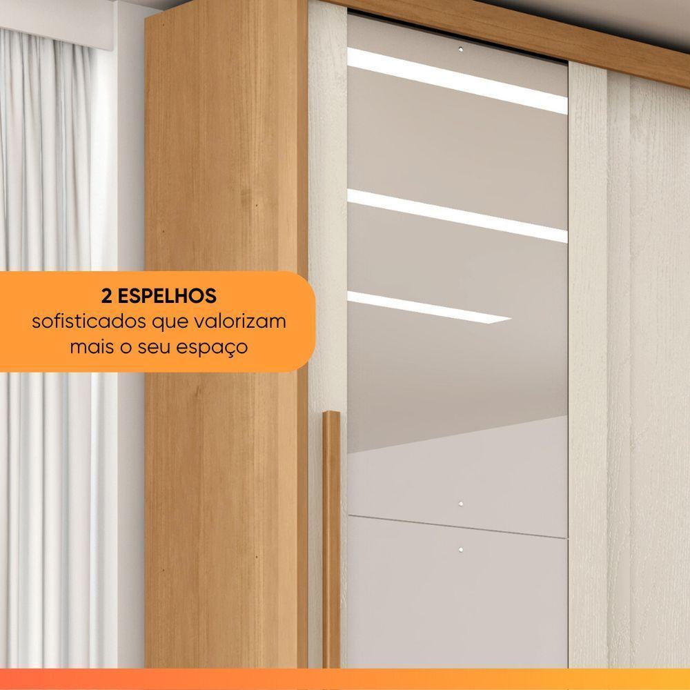 Guarda Roupas Casal 2 Portas De Correr Com Espelho 100% Mdf 3 Gavetas Ravena Madeirado / Areia - 7