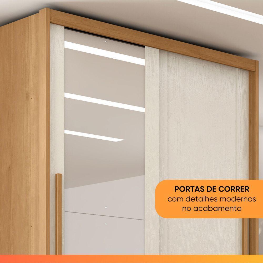 Guarda Roupas Casal 2 Portas De Correr Com Espelho 100% Mdf 3 Gavetas Ravena Madeirado / Areia - 8
