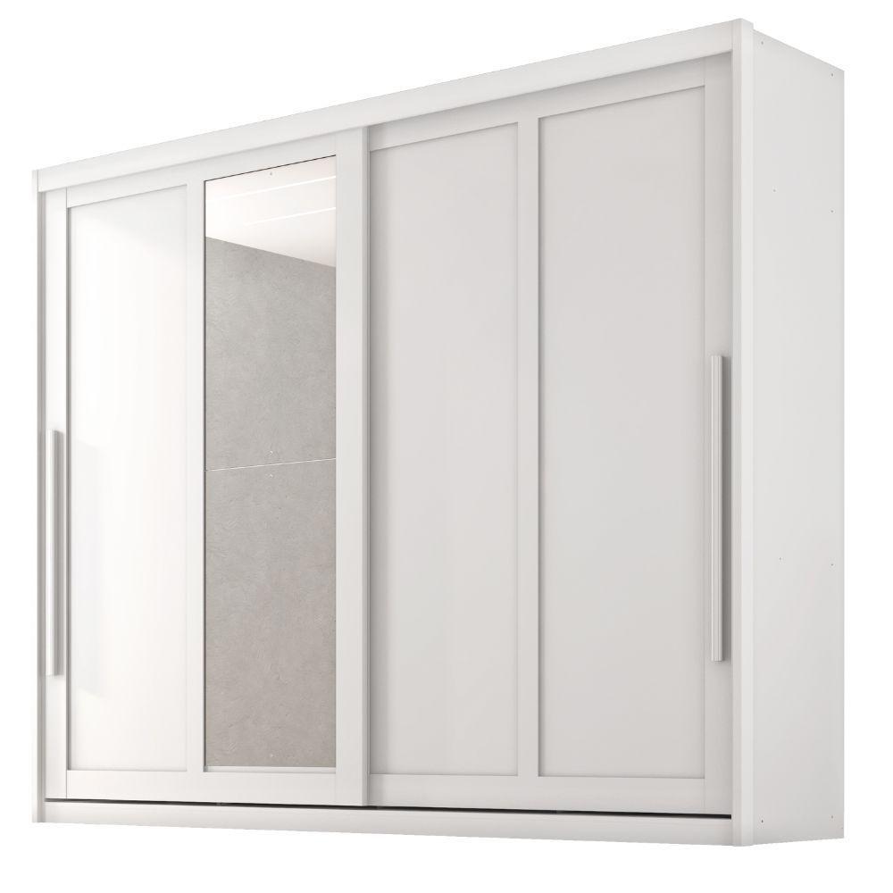 Guarda Roupas Casal 2 Portas De Correr Com Espelho 100% Mdf 6 Gavetas Firenze Branco - 1