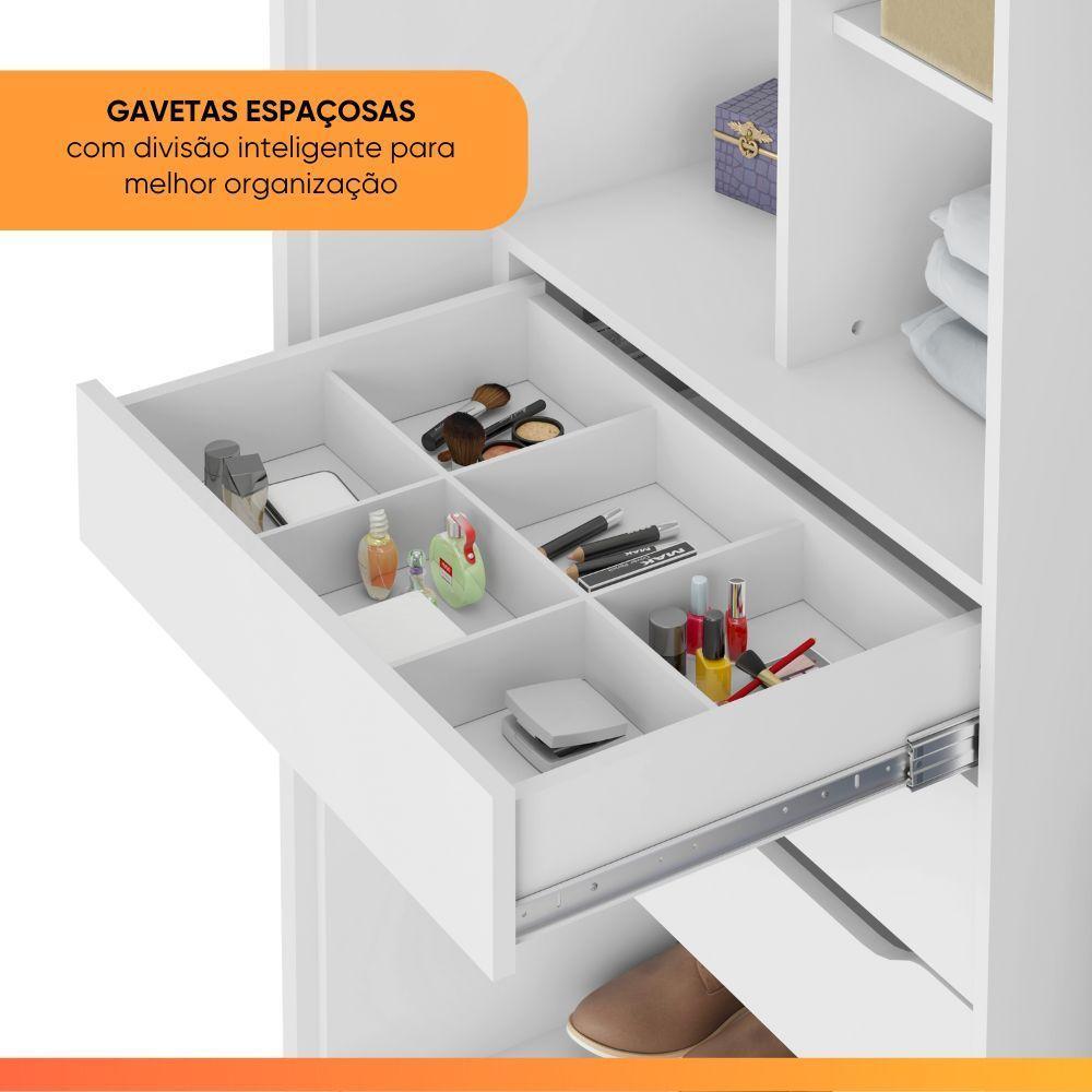 Guarda Roupas Casal 2 Portas De Correr Com Espelho 100% Mdf 6 Gavetas Firenze Branco - 5