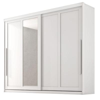 Guarda Roupas Casal 2 Portas De Correr Com Espelho 100% Mdf 6 Gavetas Firenze Branco