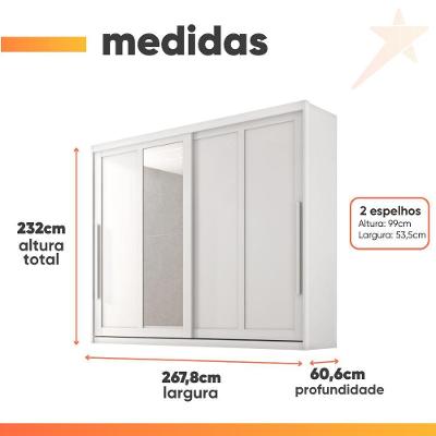 Guarda Roupa Casal Firenze 2 Portas de Correr 6 Gavetas