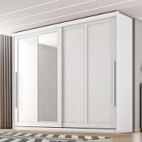 Guarda Roupas Casal 2 Portas De Correr Com Espelho 100% Mdf 6 Gavetas Firenze Branco - 2