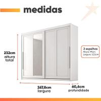 Guarda Roupas Casal 2 Portas De Correr Com Espelho 100% Mdf 6 Gavetas Firenze Branco - 3