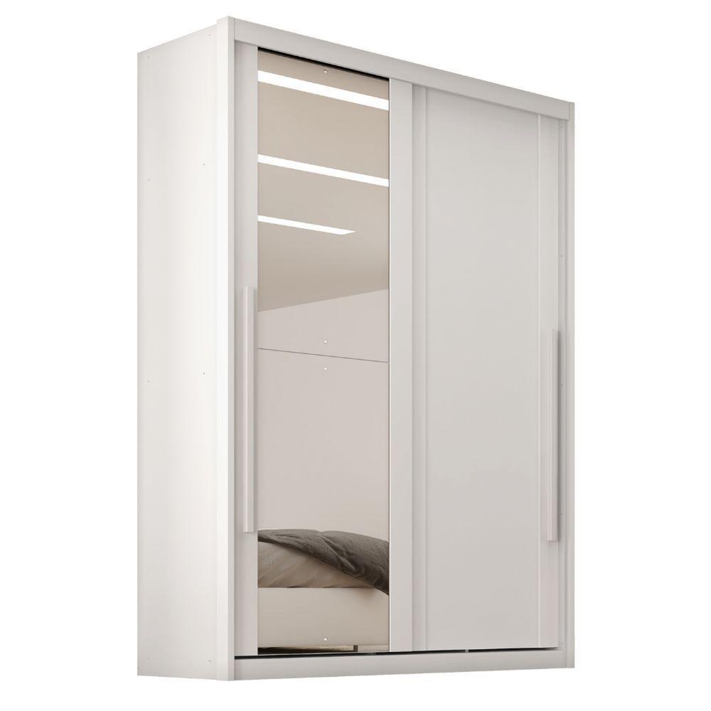 Guarda Roupas Casal 2 Portas De Correr Com Espelho 100% Mdf 3 Gavetas Ravena Branco - 1
