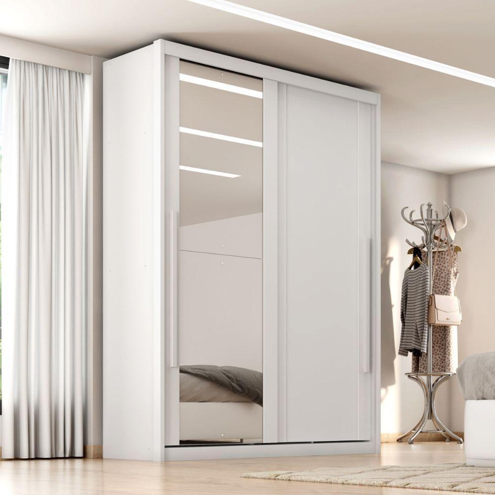 Guarda Roupas Casal 2 Portas De Correr Com Espelho 100% Mdf 3 Gavetas Ravena Branco - 2