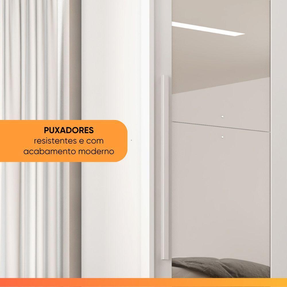 Guarda Roupas Casal 2 Portas De Correr Com Espelho 100% Mdf 3 Gavetas Ravena Branco - 6