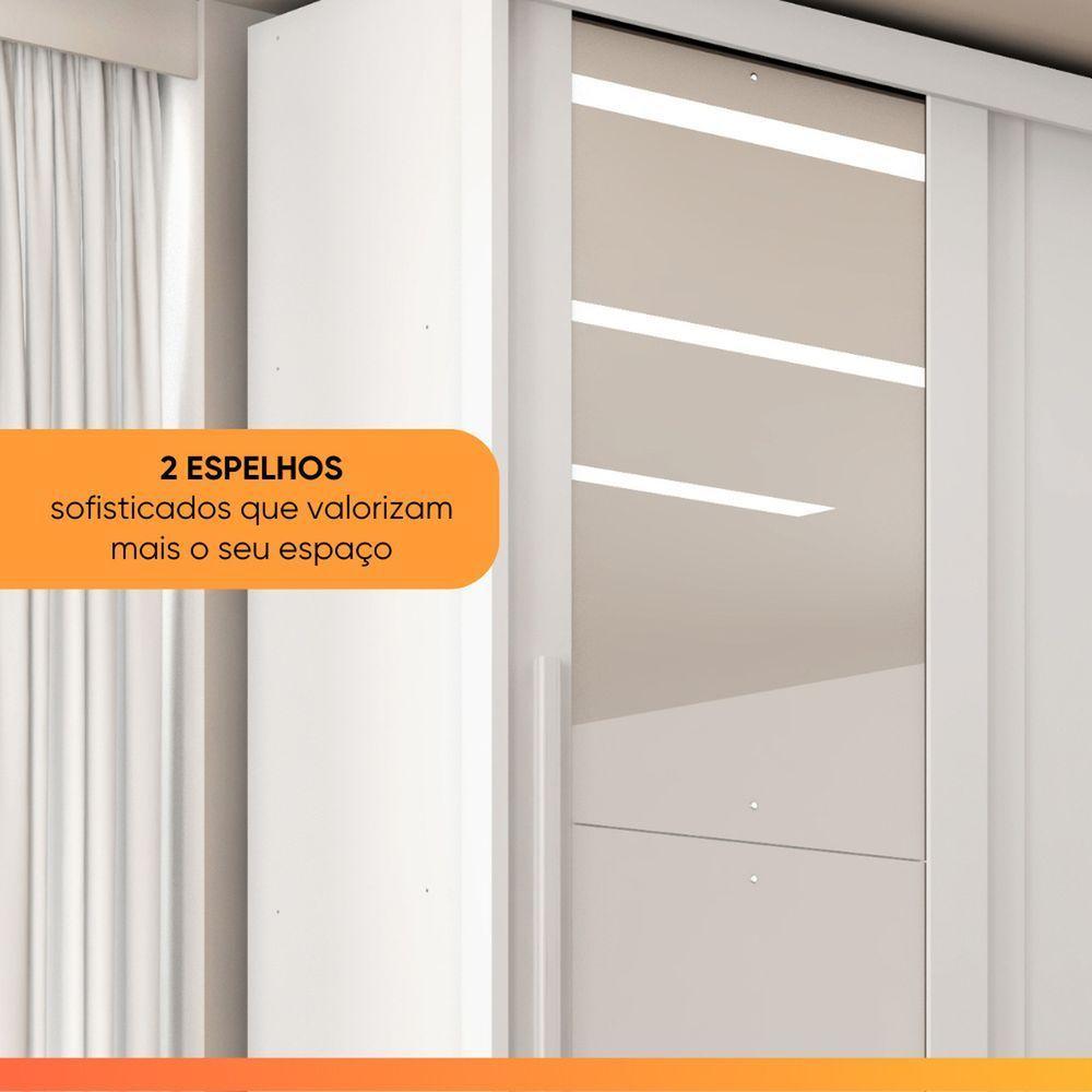 Guarda Roupas Casal 2 Portas De Correr Com Espelho 100% Mdf 3 Gavetas Ravena Branco - 7