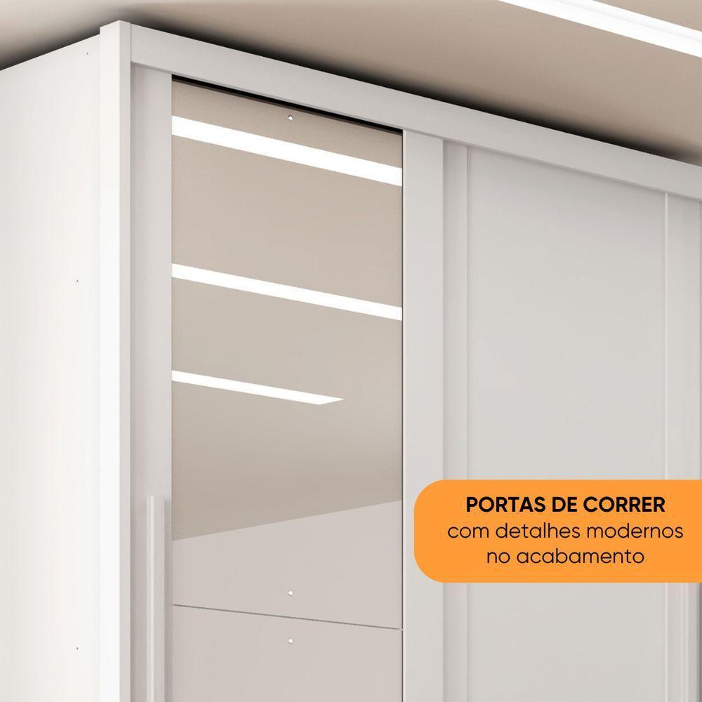 Guarda Roupas Casal 2 Portas De Correr Com Espelho 100% Mdf 3 Gavetas Ravena Branco - 8