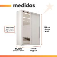 Guarda Roupas Casal 2 Portas De Correr Com Espelho 100% Mdf 3 Gavetas Ravena Branco - 3